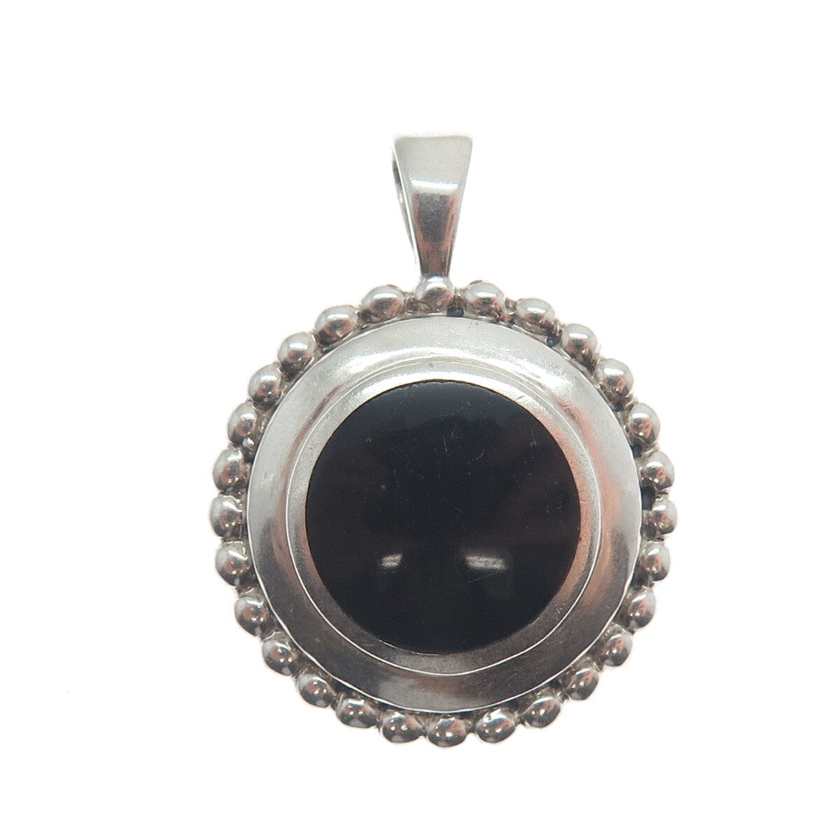 PB PAUL BRACKNA 925 Sterling Silver Vintage Black Onyx Gem Beaded Frame Pendant