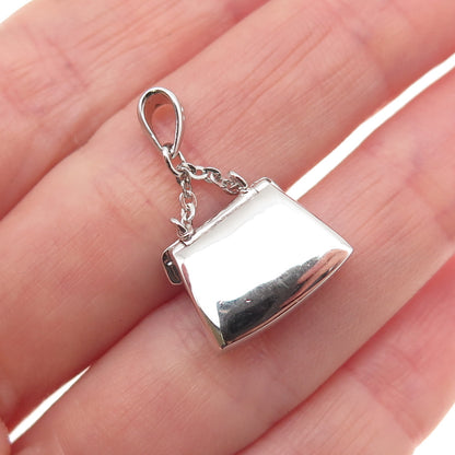 925 Sterling Silver Round-Cut C Z Ladies Purse Locket Charm Pendant