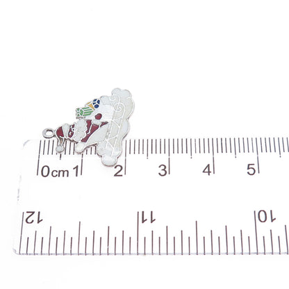 FRENCH & FRANKLIN 925 Sterling Vintage Enamel Santa Claus Sleigh Mini Pendant