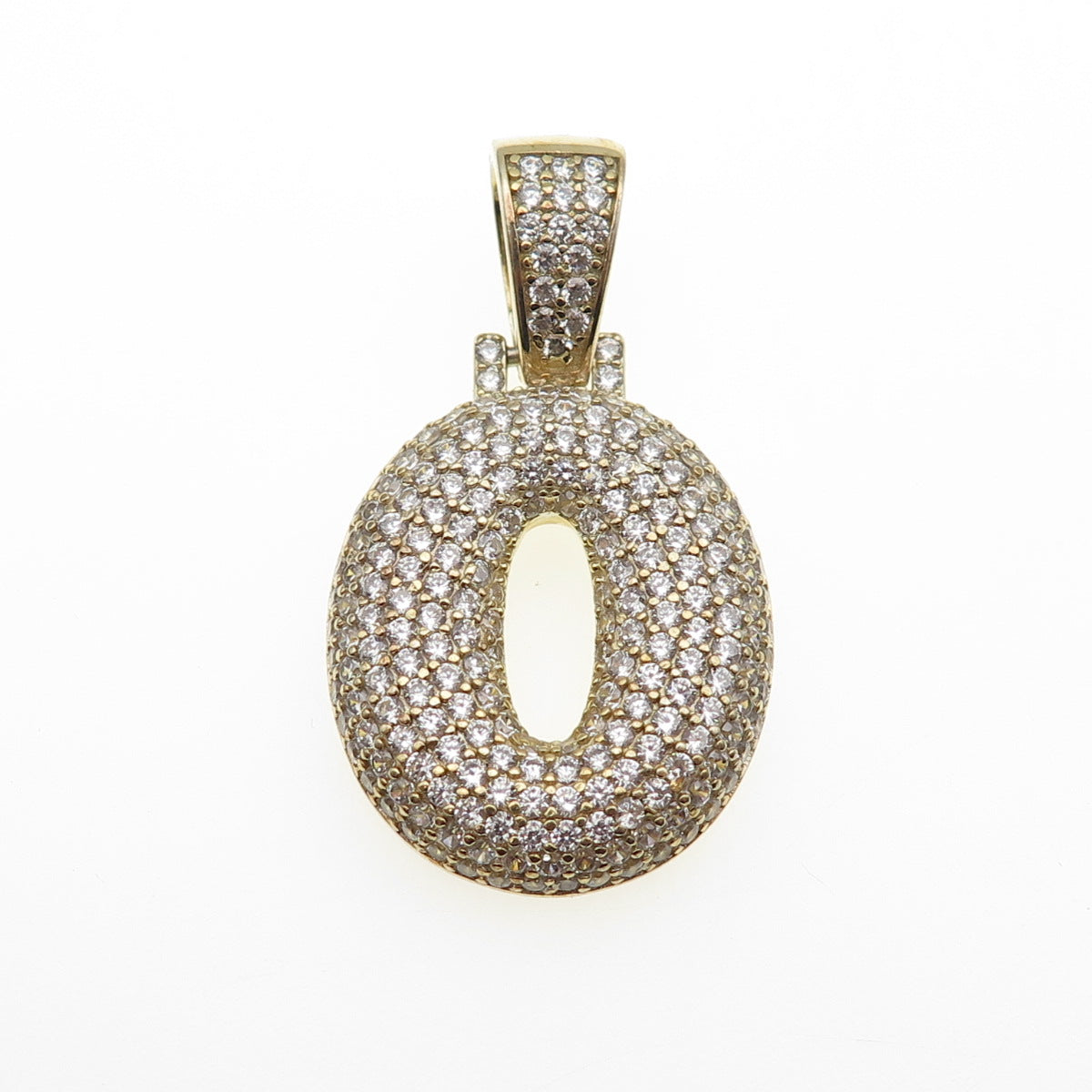 925 Sterling Silver Gold Plated Round-Cut C Z Letter O Initial Pendant