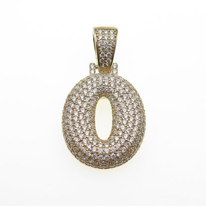 925 Sterling Silver Gold Plated Round-Cut C Z Letter O Initial Pendant