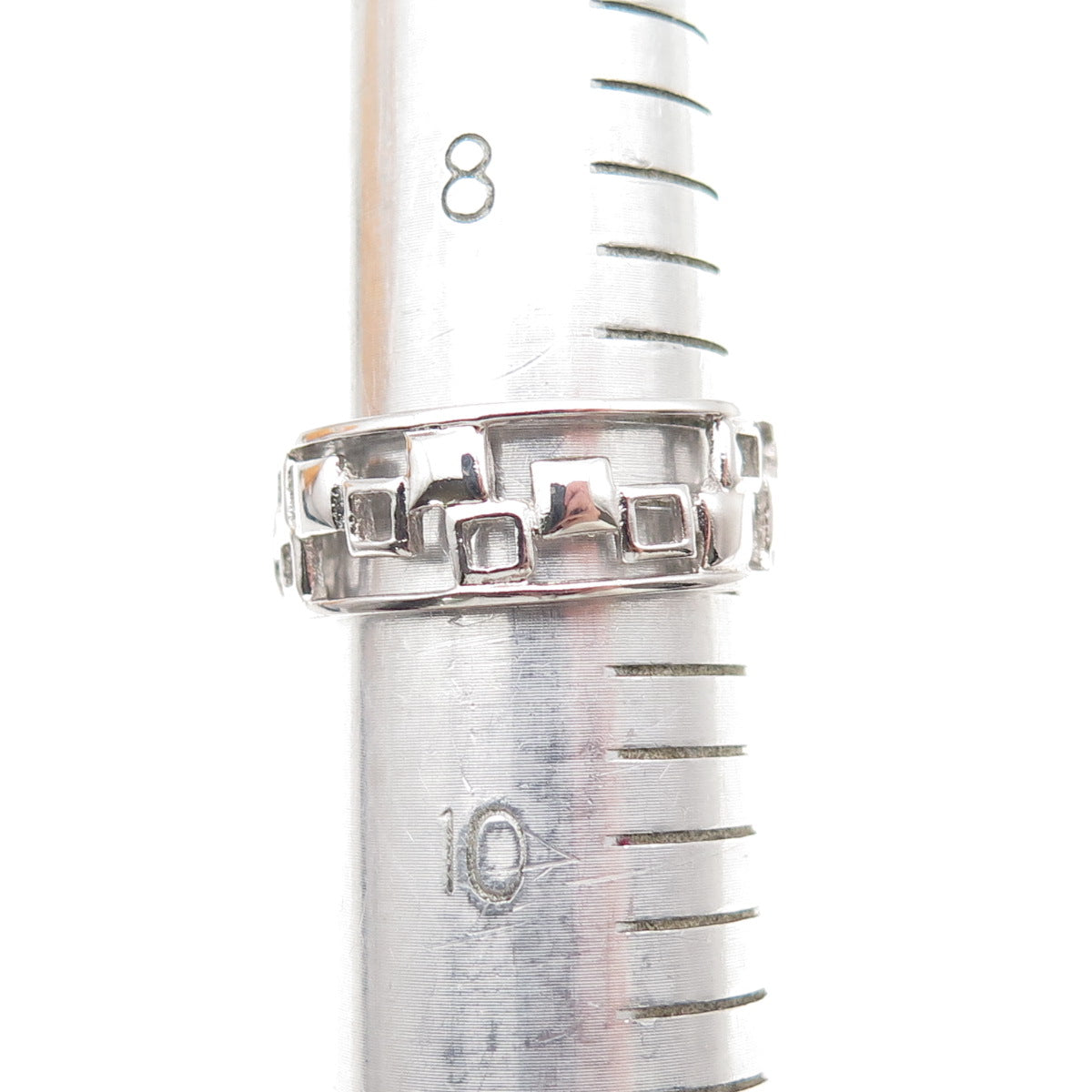 925 Sterling Silver Heart-Cut C Z Check Band Ring Size 9.25