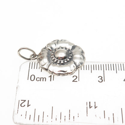 925 Sterling Silver Vintage Flower Oxidized Charm Pendant