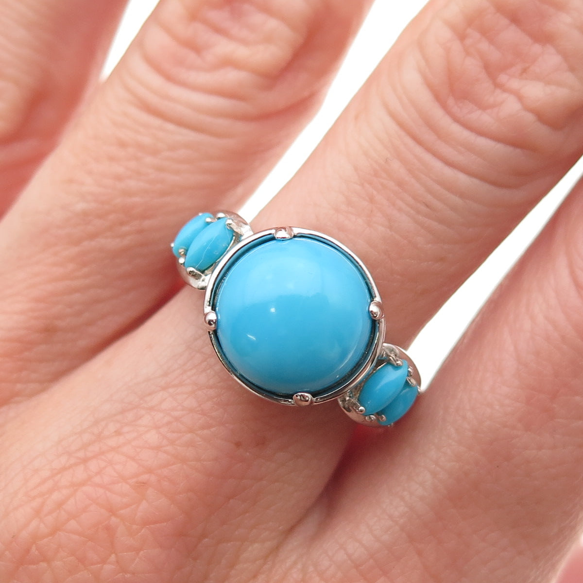925 Sterling Silver Real Sleeping Beauty Turquoise Ring Size 8