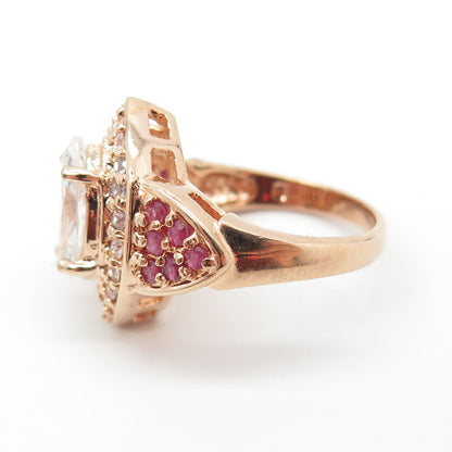 925 Sterling Silver Rose Gold Plated Real Ruby & C Z Bohemian Ring Size 6