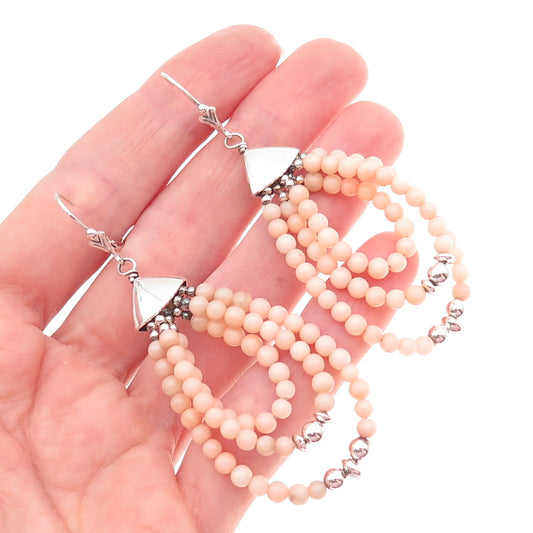 Jay King Desert Rose 925 Sterling Silver Vintage Real Angel Skin Coral Earrings