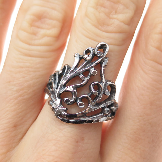 CHAPAL ZENRAY Sterling Silver Vintage Modernist Floral Oxidized Ring Size 8.25