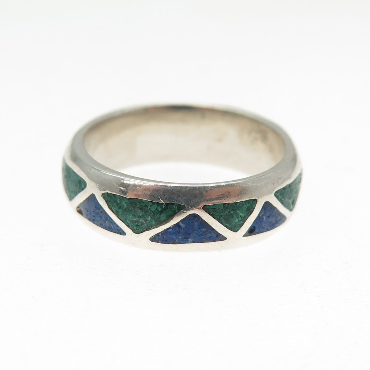 COP CASTINGS ON PARADE 925 Sterling Vintage Turquoise Lapis Inlay Ring Size 6.25