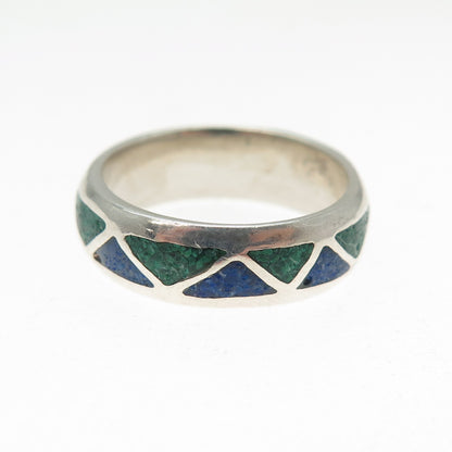 COP CASTINGS ON PARADE 925 Sterling Vintage Turquoise Lapis Inlay Ring Size 6.25
