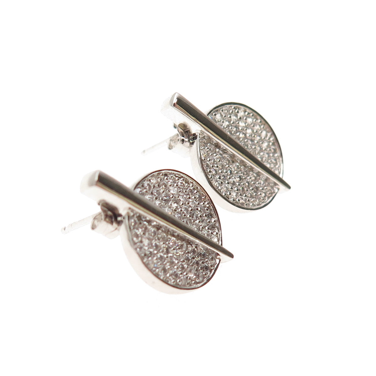 925 Sterling Silver Round-Cut C Z Modernist Disc Earrings