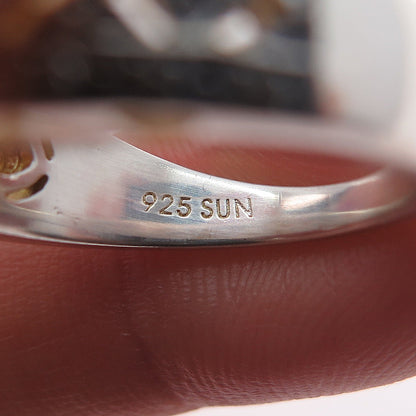 SUN 925 Sterling Silver Real Round-Cut Diamond Mom Ring Size 7