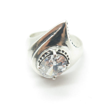 JUDITH RIPKA 925 Sterling Vintage Oval-Cut Shaped C Z Modernist Ring Size 6.75