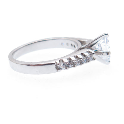 925 Sterling Silver Round-Cut C Z Engagement Ring Size 7
