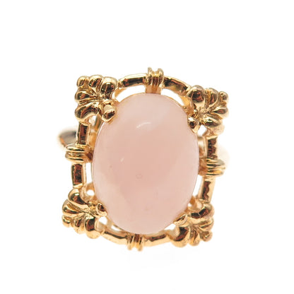 BADAVICI 925 Sterling Silver Gold Plated Real Rose Quartz Floral Ring Size 8