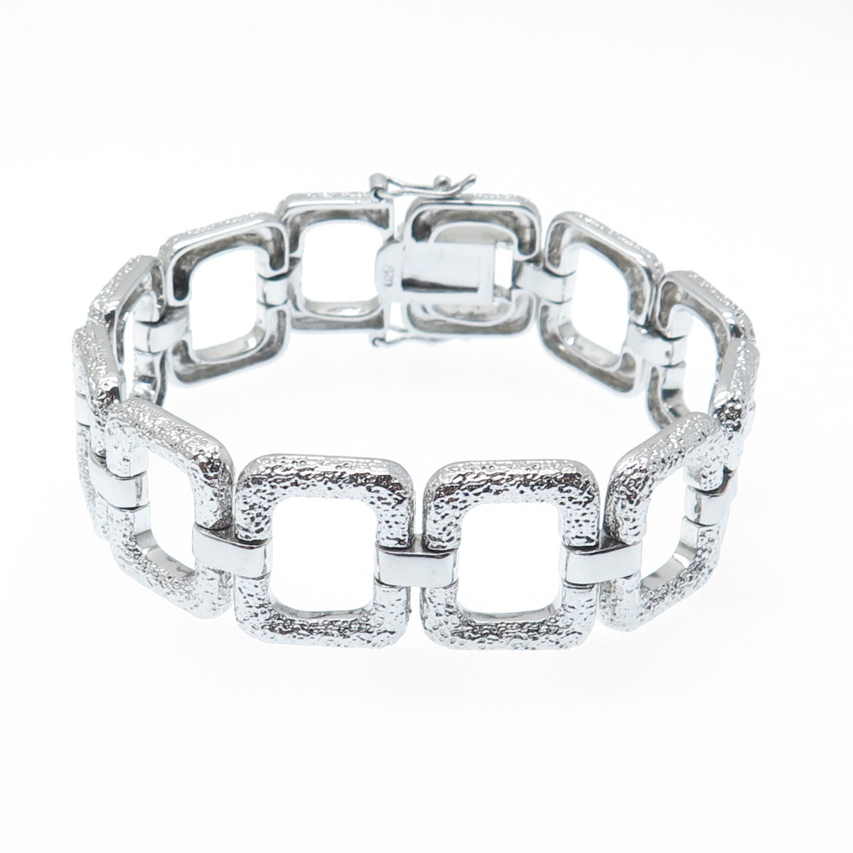 925 Sterling Silver Vintage Modernist Textured Square Link Bracelet 7"