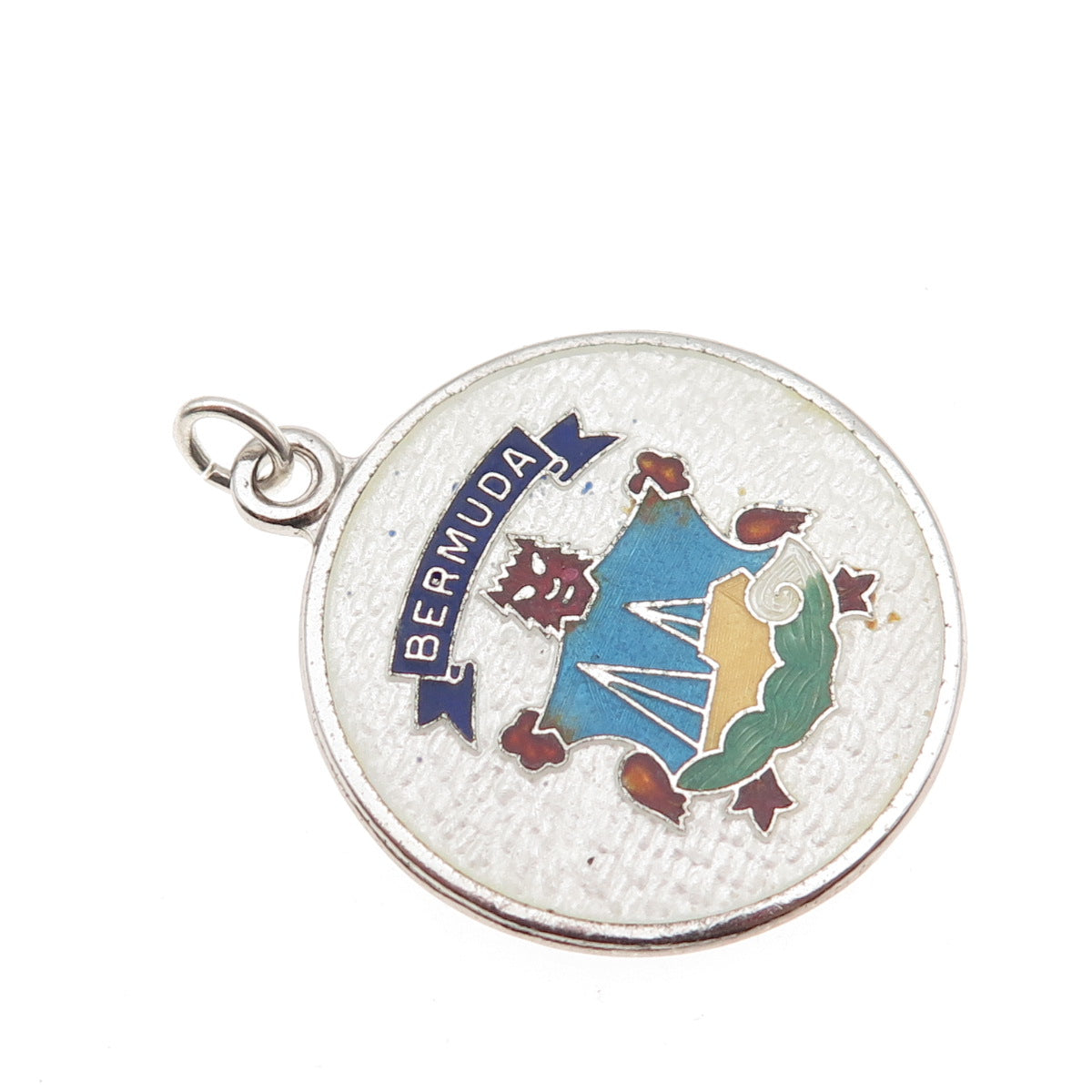 BREADNER CO. Sterling Silver Vintage Enamel Bermuda Coat of Arms Charm Pendant