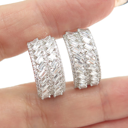 925 Sterling Silver Round & Baguette-Cut C Z Hoop Earrings