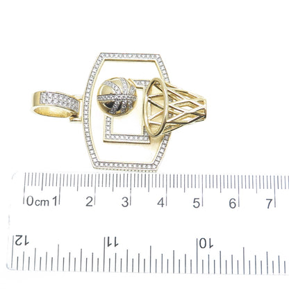 925 Sterling Silver Gold Plated Round-Cut C Z Basketball Hoop Pendant