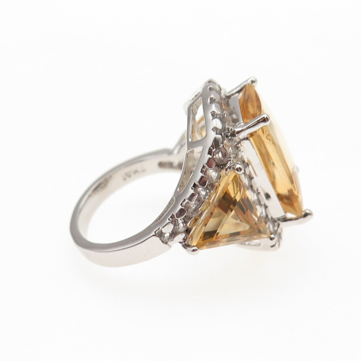 925 Sterling Silver Real Citrine & White Topaz Ring Size 7