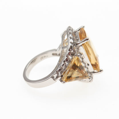 925 Sterling Silver Real Citrine & White Topaz Ring Size 7