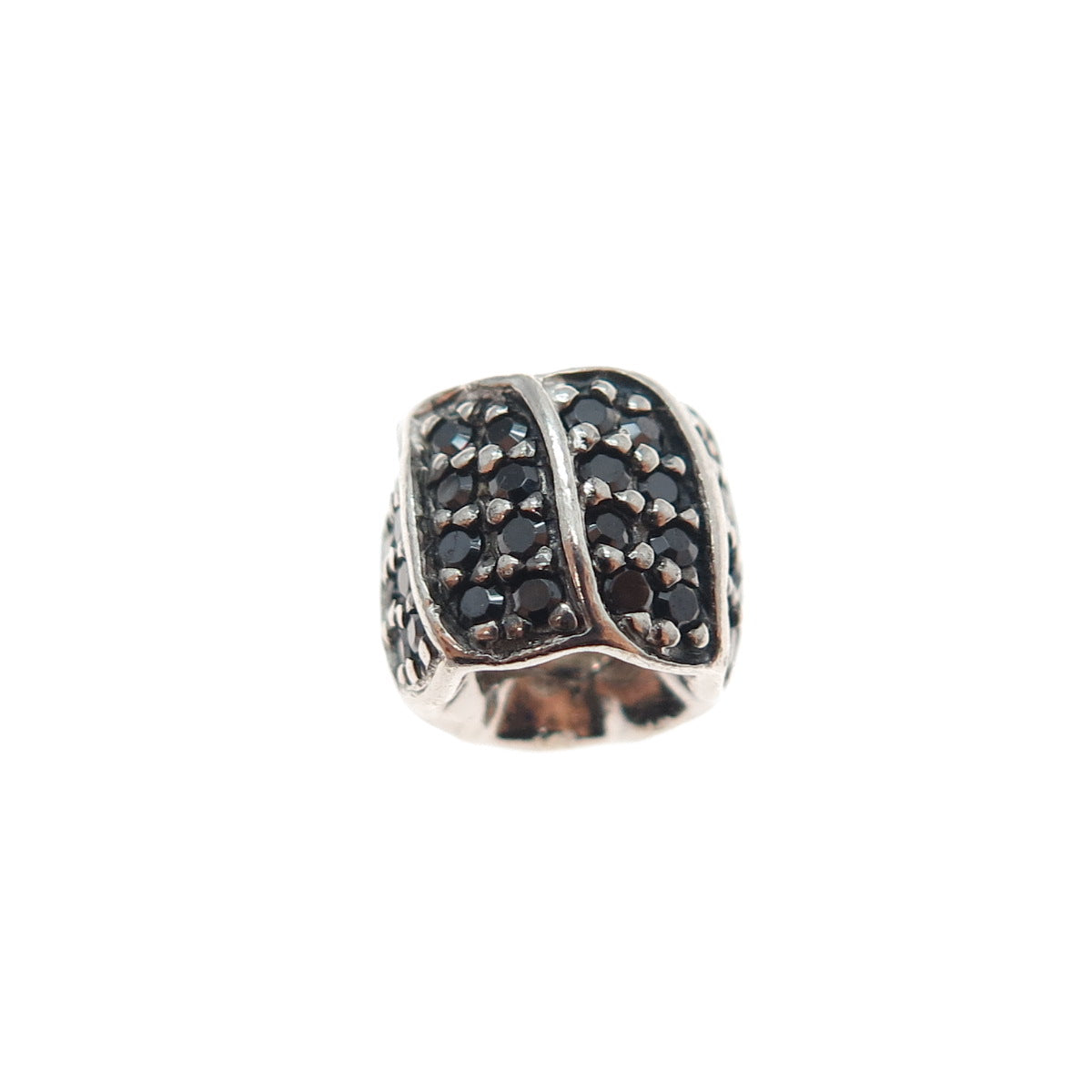 CHAMILIA 925 Sterling Silver Real Round-Cut Black Spinel Slide Bead Charm