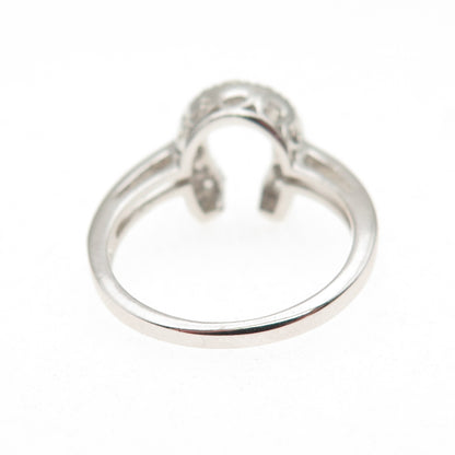 925 Sterling Silver Round-Cut C Z Horseshoe Good Luck Ring Size 7