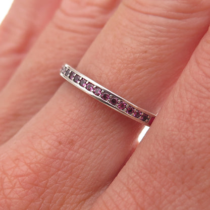 Pandora 925 Sterling Silver Enamel & Pink C Z Radiant Hearts Band Ring Size 6