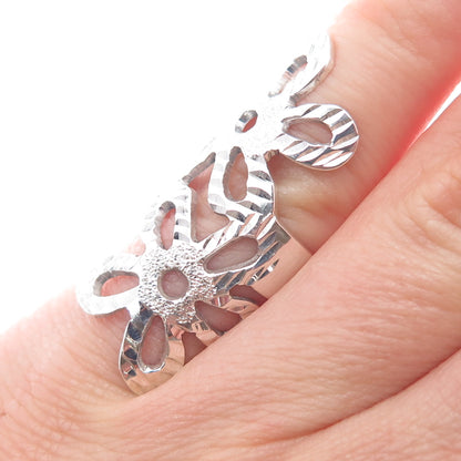 925 Sterling Silver Vintage Mexico Flower Blossom Bypass Ring Size 5.5