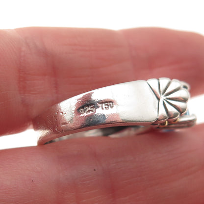 LAGOS Caviar 925 Sterling Silver 18K Gold Vintage Real Blue Topaz Ring Size 8.5