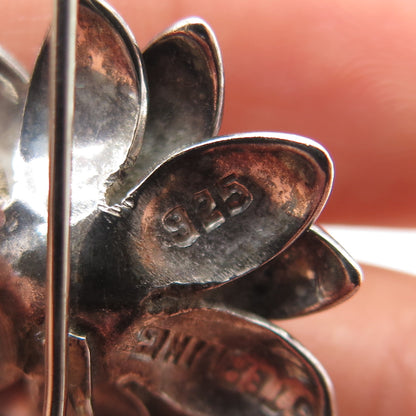 925 Sterling Silver Vintage Flower Oxidized Lapel Pin