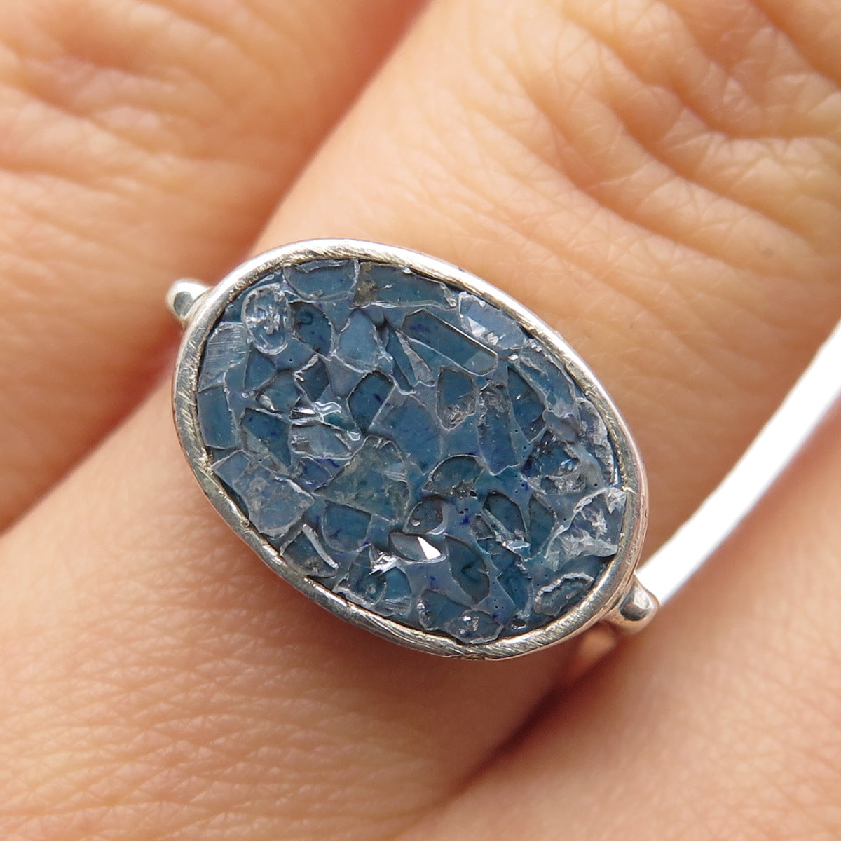 SAMUEL BENHAM 925 Sterling Silver Vintage Real Diamond Inlay Ring Size 5.5