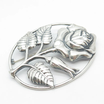925 Sterling Silver Vintage Danecraft Rose Floral Pin Brooch