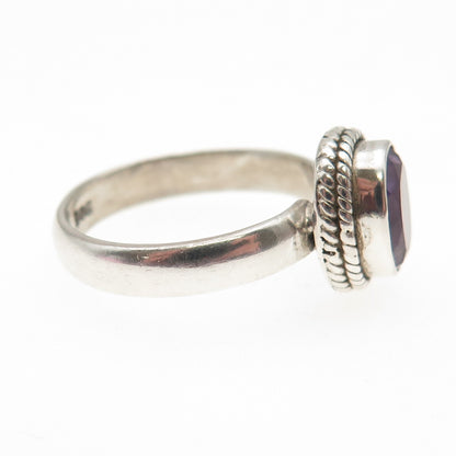 925 Sterling Silver Vintage Real Oval-Cut Amethyst Ring Size 8