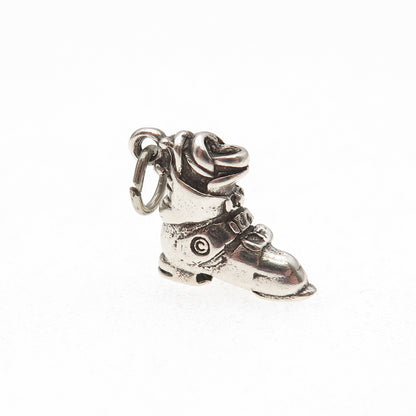 925 Sterling Silver Vintage Ski Boot Oxidized 3D Mini Charm Pendant