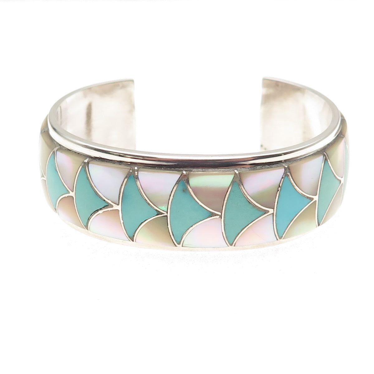 Orlinda Natewa Zuni Old Pawn Sterling Turquoise & MOP Adjustable Bracelet 6.25"