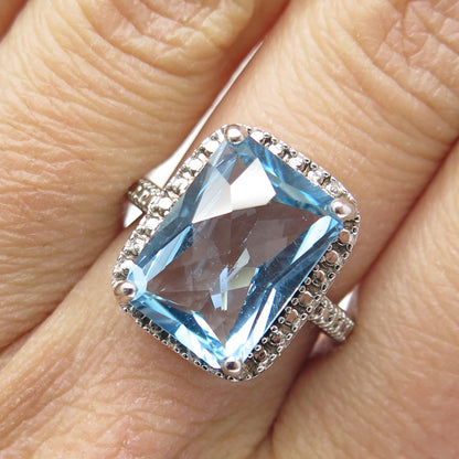 925 Sterling Silver Real Blue & White Topaz Ring Size 7