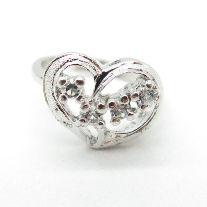 UNCAS 925 Sterling Silver Vintage Round-Cut Shaped C Z Heart Ring Size 6.5