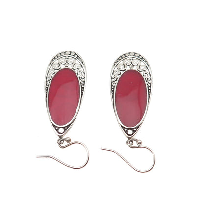 Samuel Benham 925 Sterling Silver Vintage Real Jasper Ornate Teardrop Earrings