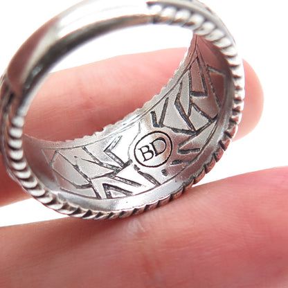 925 Sterling Silver Vintage BD Artisan Modernist Desert Oxidized Ring Size 11.5