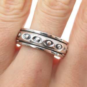 925 Sterling Silver Vintage Evil's Eye Oxidized Rotating Band Ring Size 12