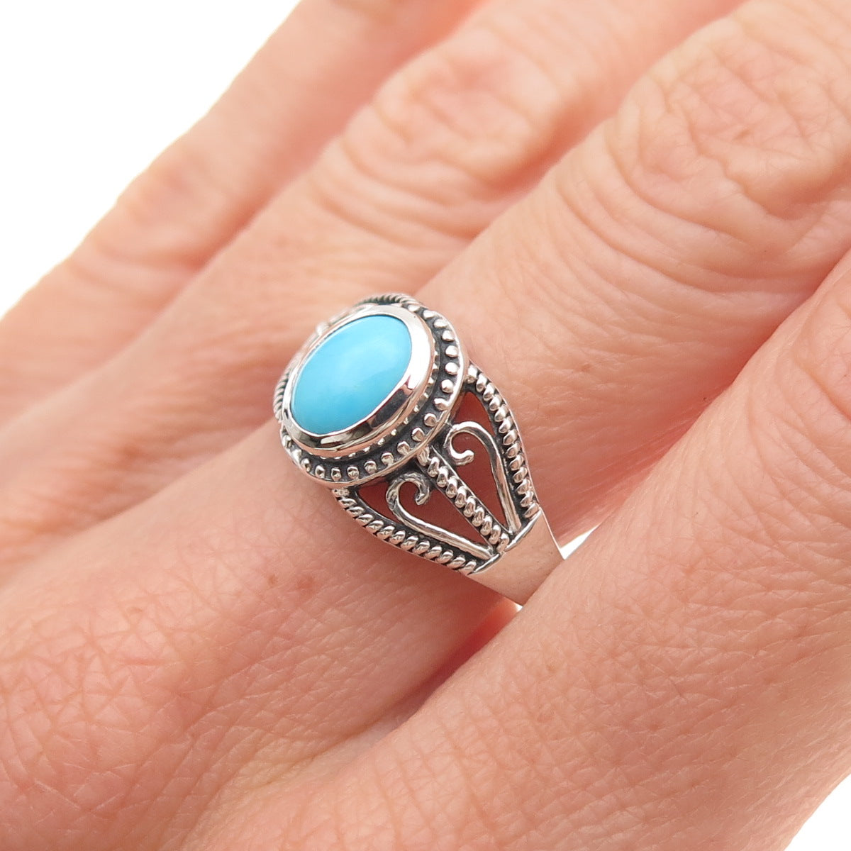 D'Joy 925 Sterling Silver Real Turquoise Heart Oxidized Ring Size 8.25