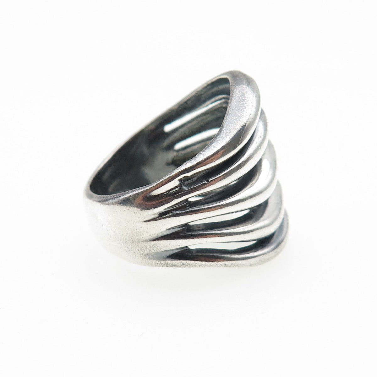 925 Sterling Silver Vintage Modernist Multi-Row Oxidized Ring Size 8.25