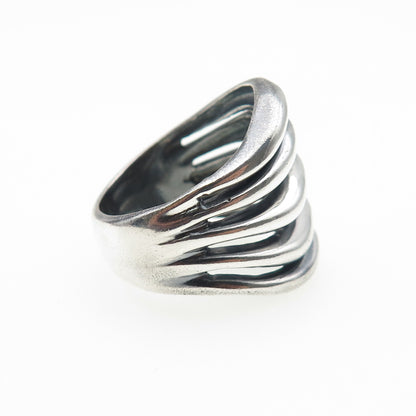 925 Sterling Silver Vintage Modernist Multi-Row Oxidized Ring Size 8.25