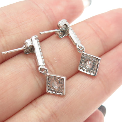925 Sterling Silver Round-Cut Shaped C Z Dangling Earrings