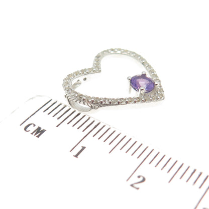 HAN 925 Sterling Silver Real White Topaz & Amethyst Gemstone Heart Slide Pendant