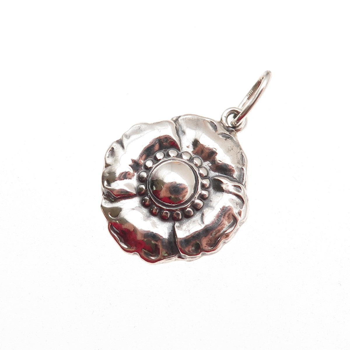 925 Sterling Silver Vintage Modernist Flower Oxidized Charm Pendant