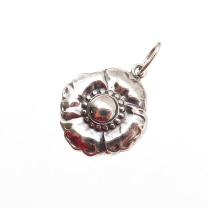 925 Sterling Silver Vintage Modernist Flower Oxidized Charm Pendant