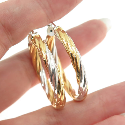 925 Sterling Silver 2-Tone Italy Twisted Rope Hoop Earrings