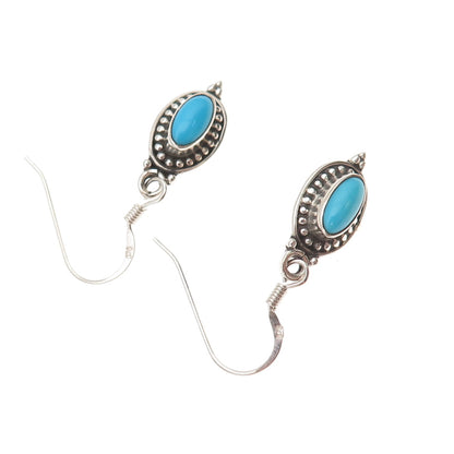 925 Sterling Silver Vintage Real Sleeping Beauty Turquoise Dangle Earrings