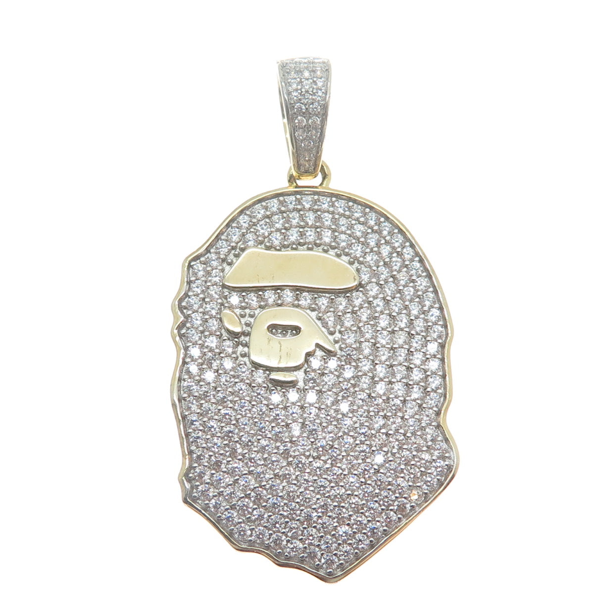 925 Sterling Silver Gold Plated Round-Cut Shaped C Z Gorilla Head Pendant